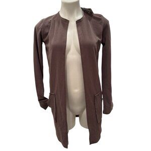 Boohoo Medium Large Collarless Pocket Detail Duster Jacket Brown Cardigan *T7